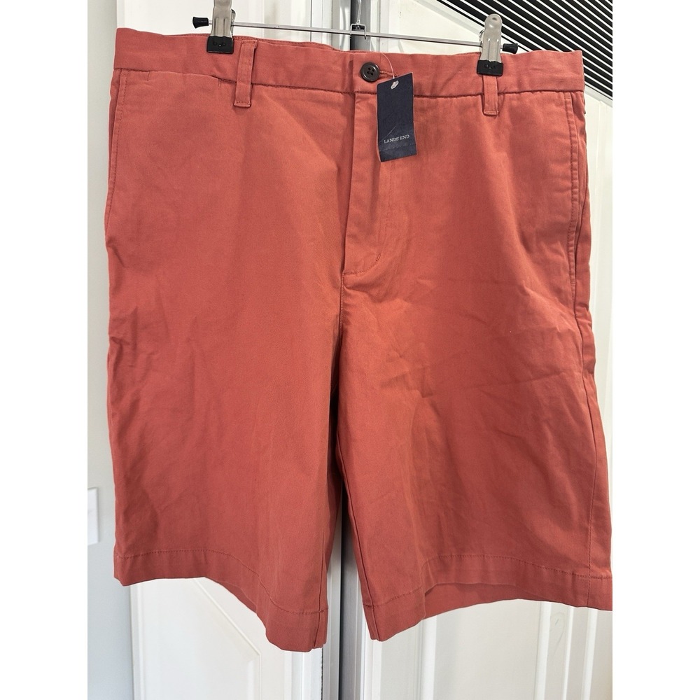 Lands End Men's 9" Knock Cotton Chino Flat Front Shorts Nautical Red Sz 32 NWT